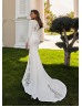 Long Sleeves Beaded Ivory Lace Satin Timeless Wedding Dress